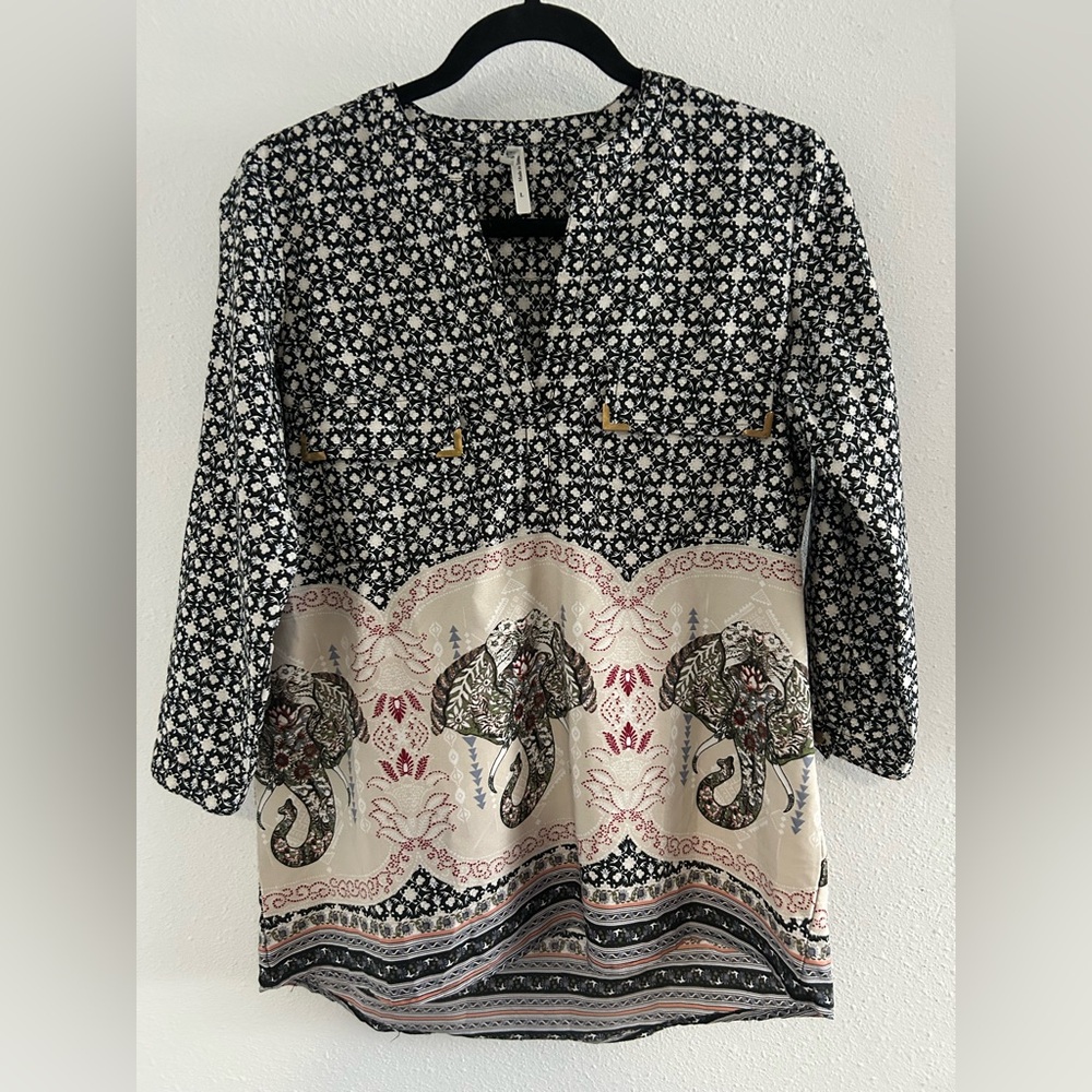 Live 4 Truth Black and Cream Elephant Border Tunic